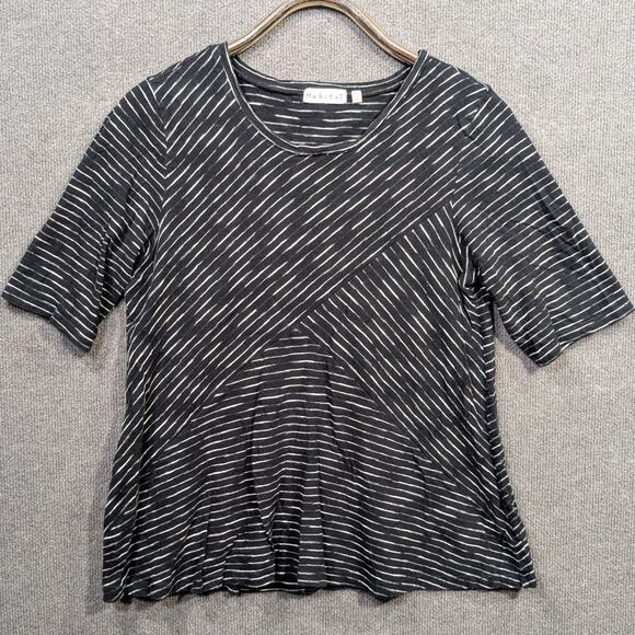 Habitat Top Womens Small Stripe Pieced Abstract Artisan Tee T Shirt Navy - Picture 1 of 10